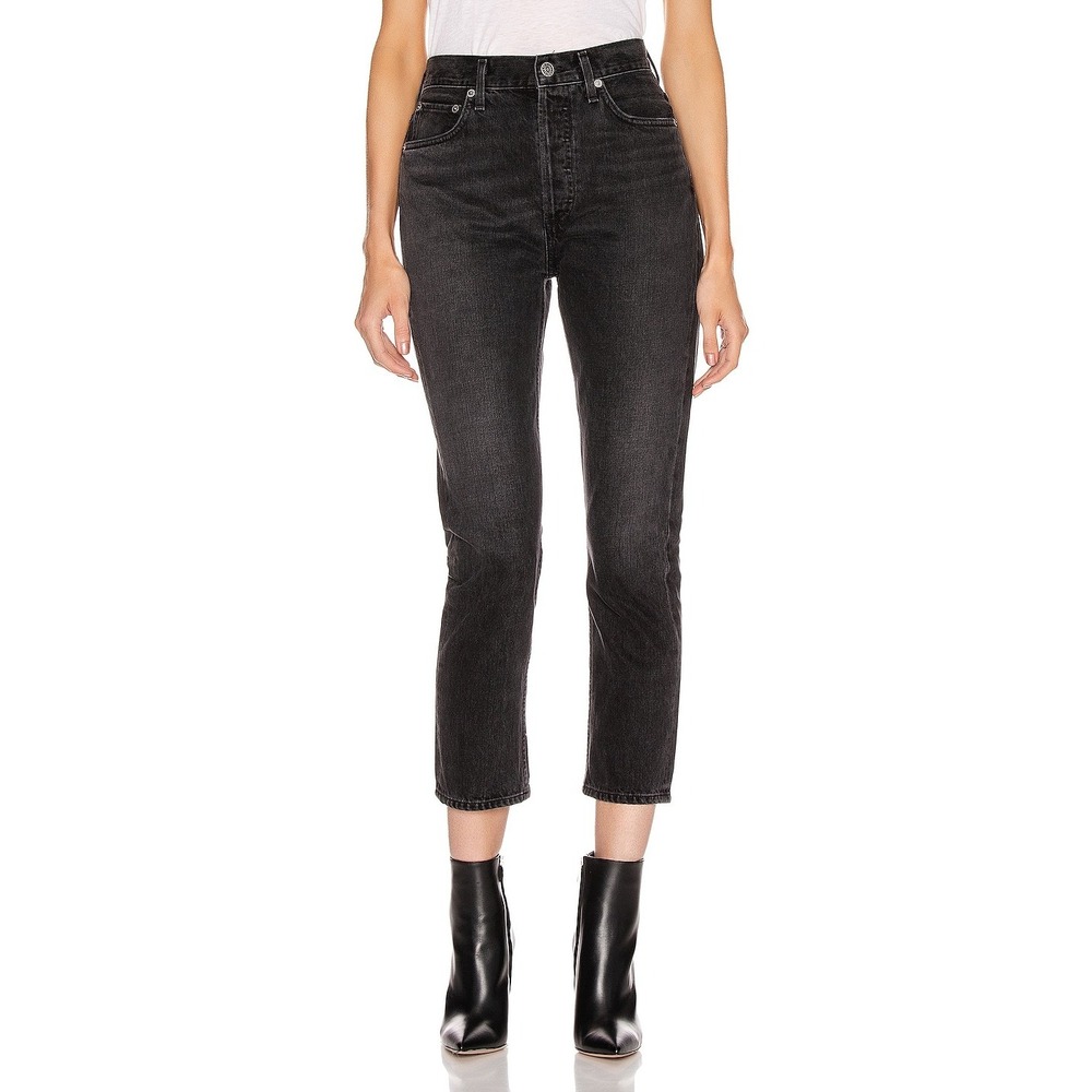 AGOLDE Double Pocket Riley High Rise Straight Leg Jeans Savage Blk 27 A129-1157